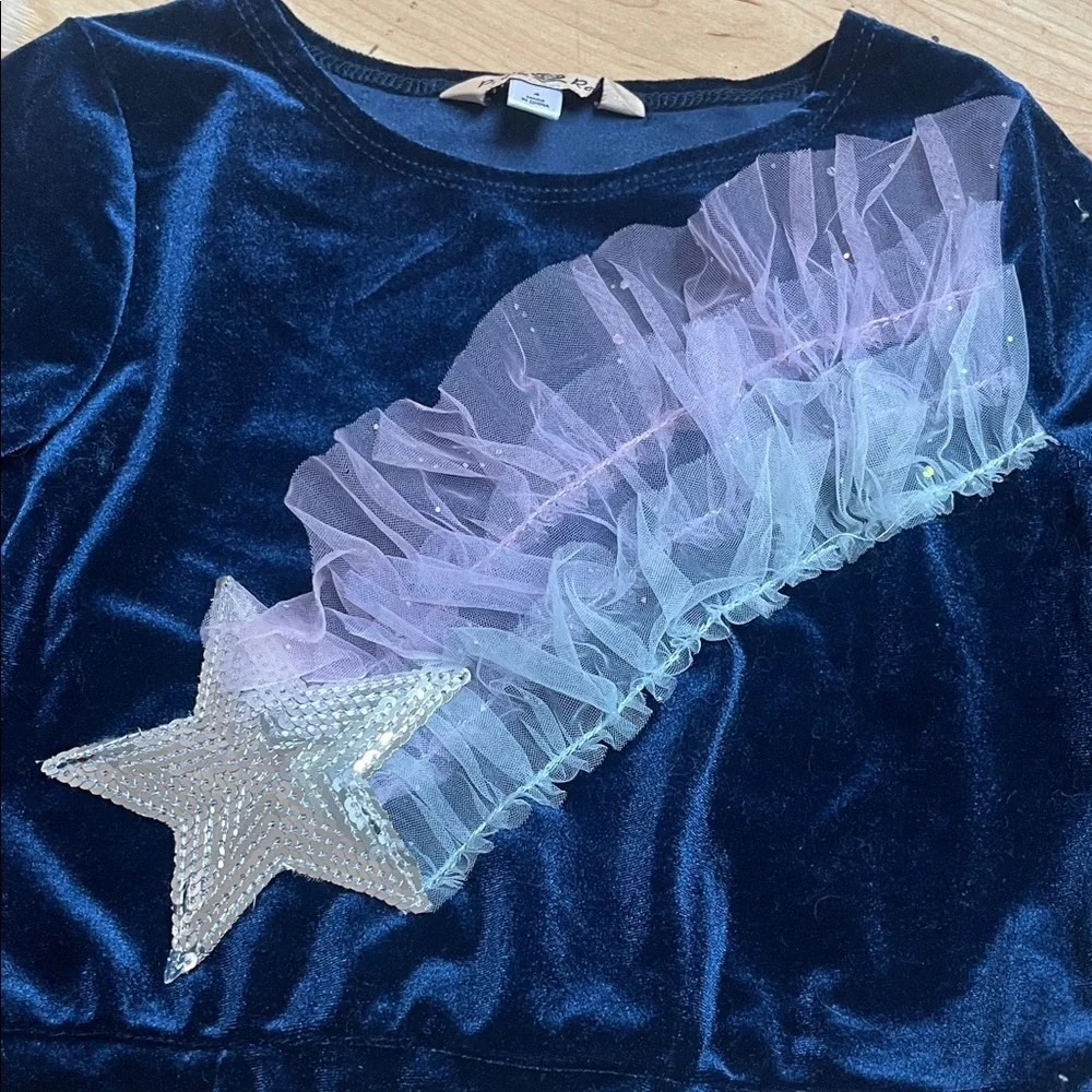 Girls Tulle Tutu Skirt Set Two Piece Velvet Star Rainbow Long Sleeve Dress Sz 4